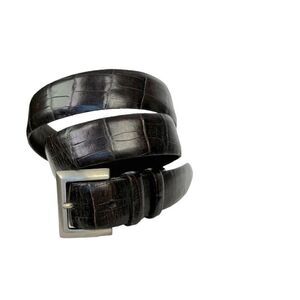 Bill Lavin Brown Alligator Grain Calfskin Belt Italian Buckle, Made in USA, 34
